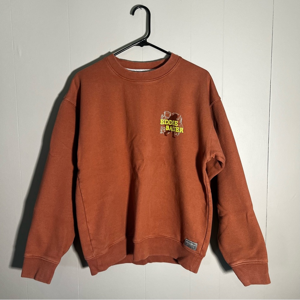 Eddie Bauer Men’s M Rust Brown Bigfoot Graphic Sweatshirt Crew Neck Cotton Blend